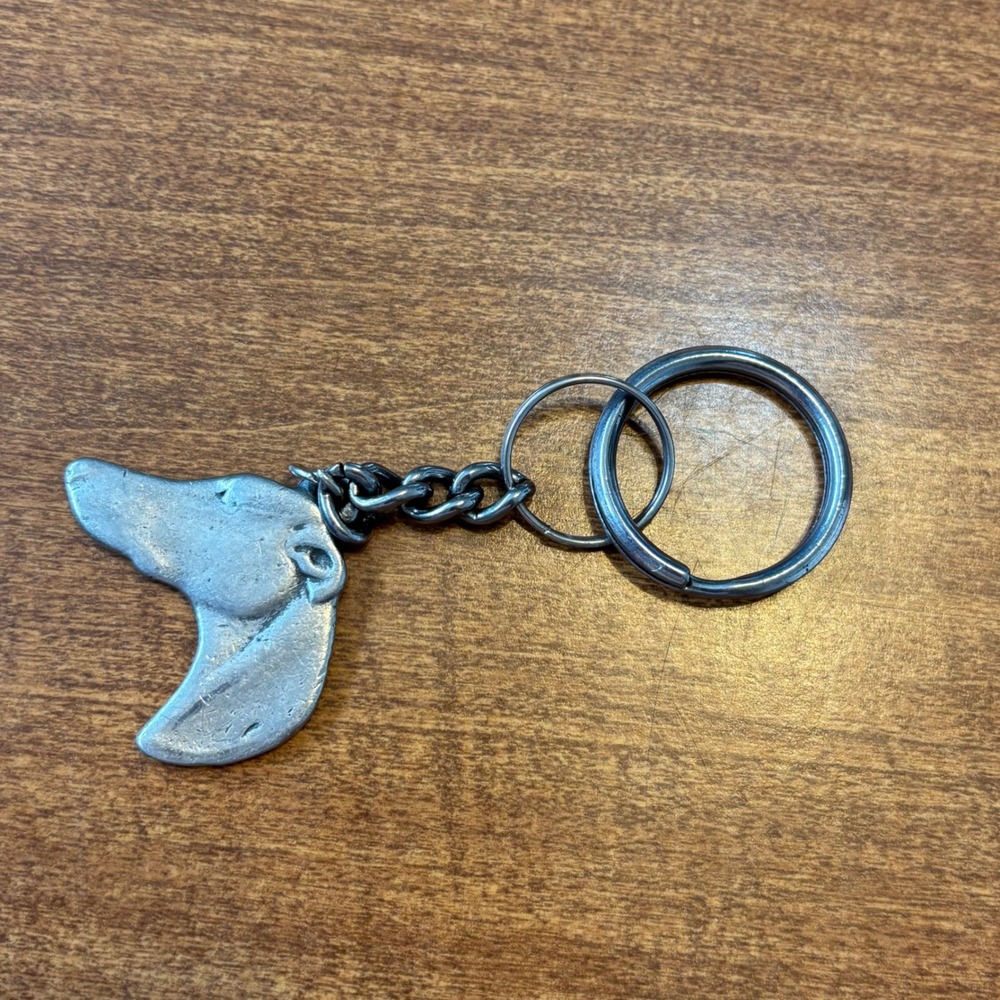 Vintage 1992 I Love My Greyhound Pewter Dog Keychain Made in USA Silver Tone